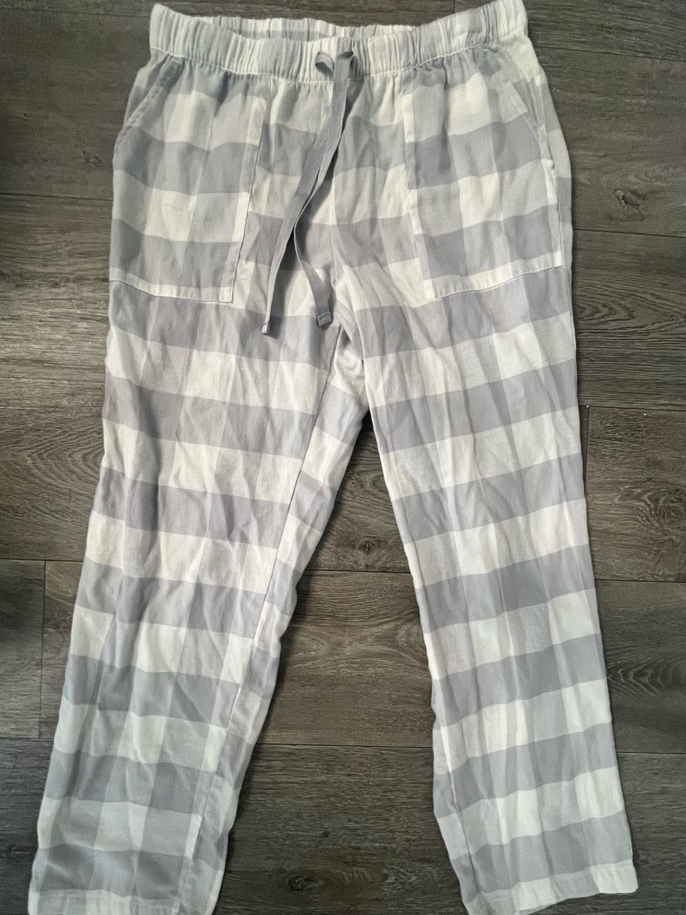 Men's Gray & White Check Drawstring Joggers